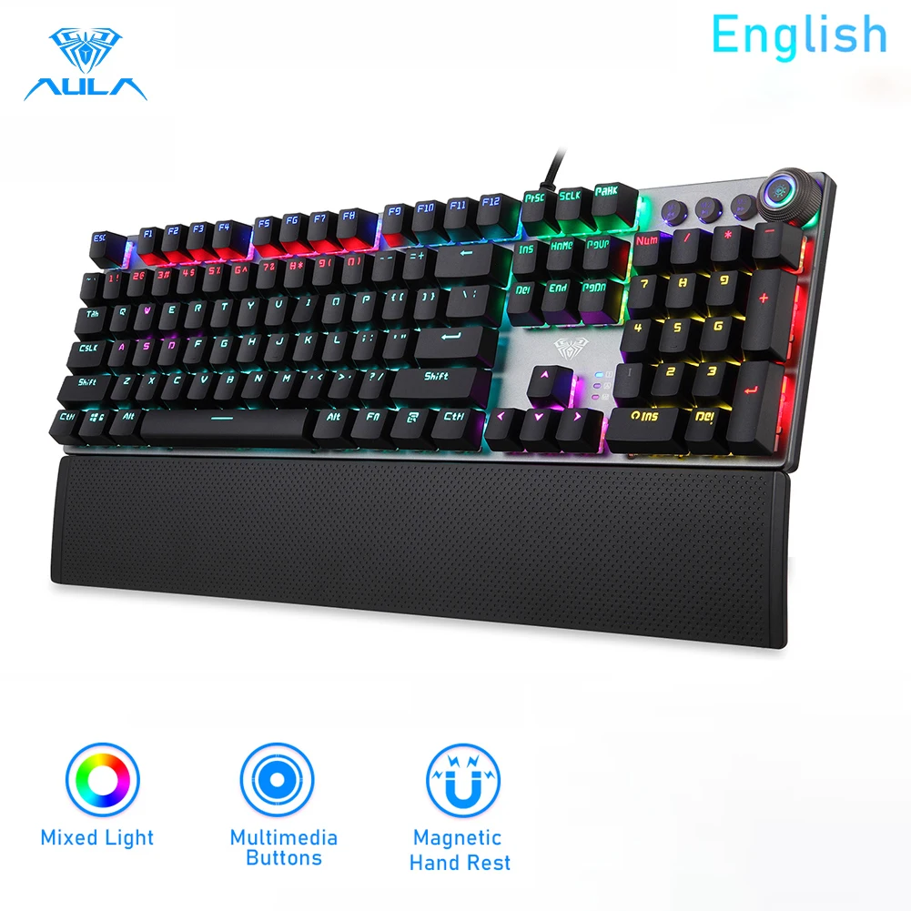 AULA F2088 Mechanical Gaming Keyboard Anti-ghosting 108 brown Switch blue Wired Mixed Backlit Keyborad for Game Laptop PC