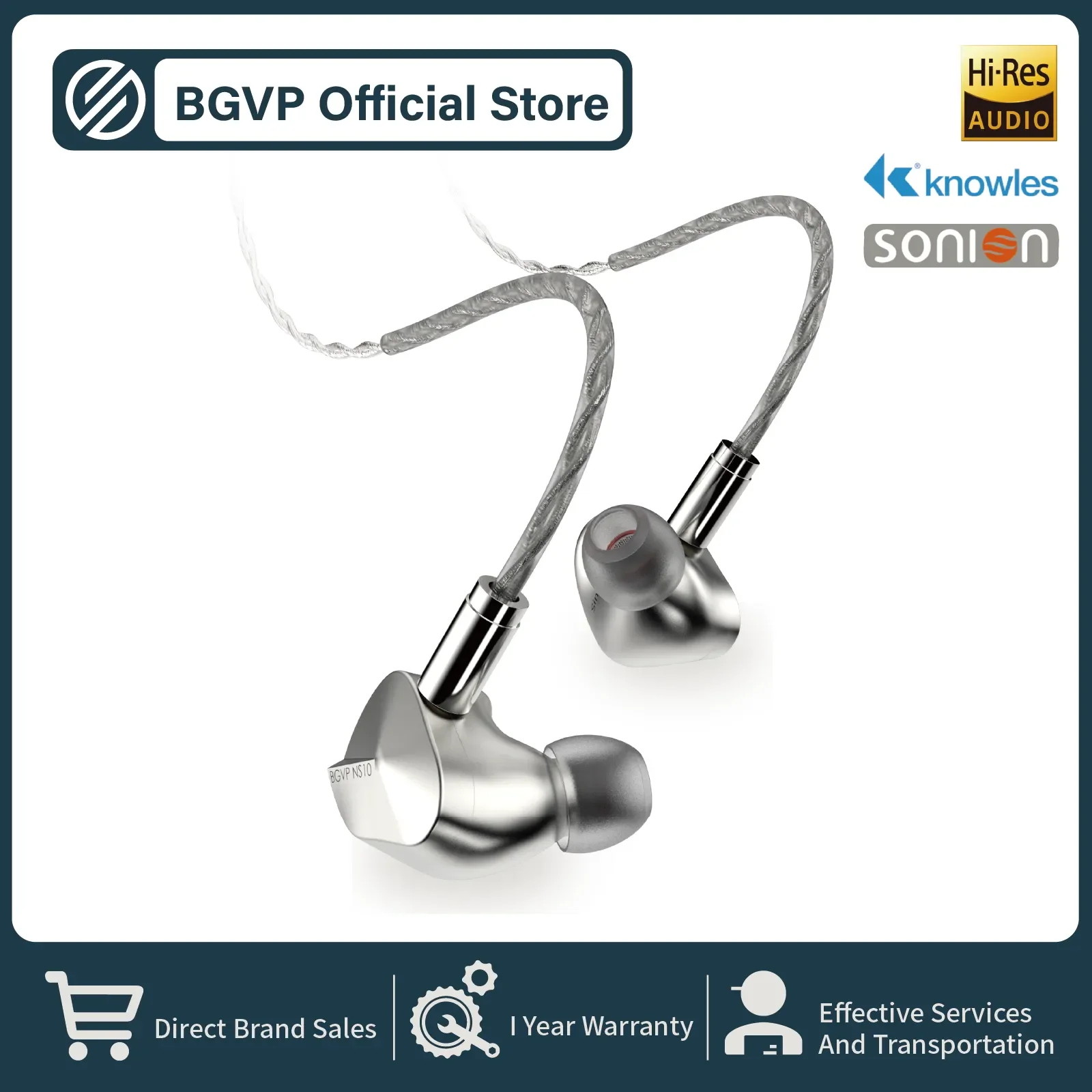 

BGVP NS10 Wired In Ear HIFI IEMs Earphone 8BA+2DD Hybrid Drive Unit Monitor Headphones with MMCX 3-in-1 Replaceable Plug Cable