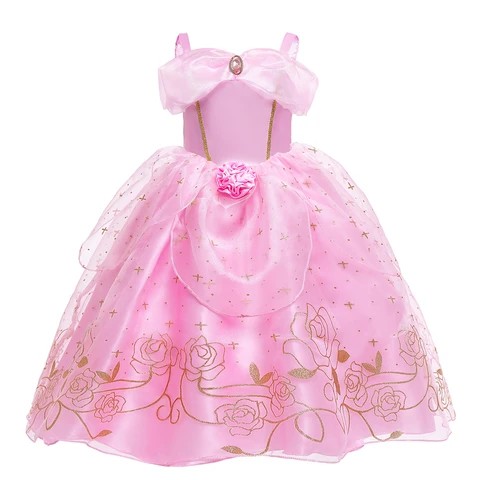 Карнавальный костюм Спящей красавицы на Хэллоуин, детское кружевное платье принцессы Авроры, розовое платье с вышивкой, парик для младенцев