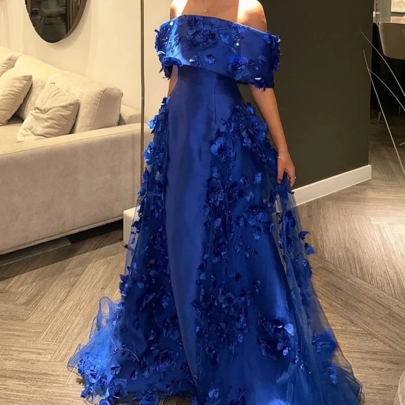 Элегантное Атласное Вечернее платье до пола без рукавов с цветочной аппликацией