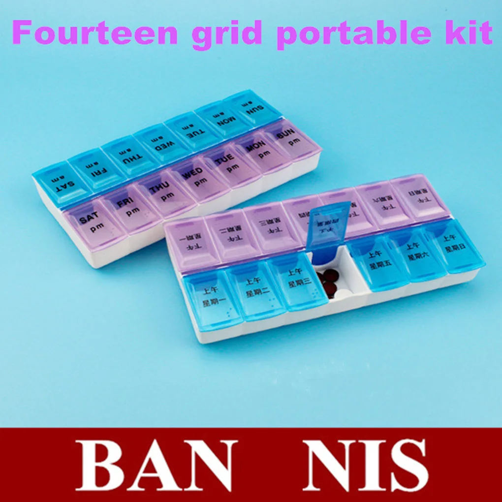 

14 Grids 7 Days Weekly Pill Case Medicine Tablet Dispenser Organizer Pill Box Splitters Jewelry Storage Box With Clip Lids
