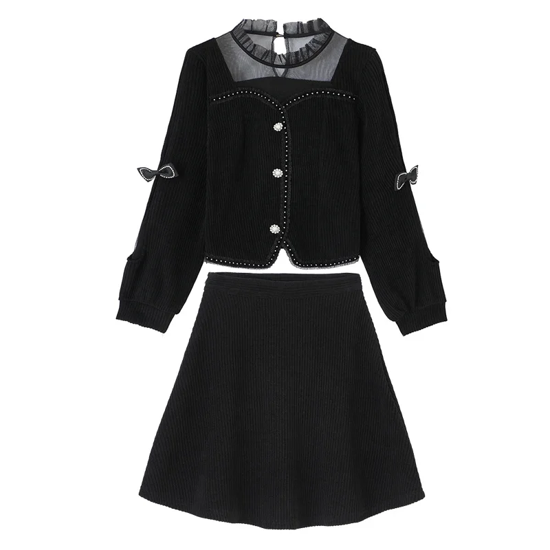 Женский вельветовый комплект из двух предметов модный сетчатый элегантный топ с