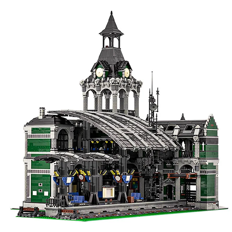 

Строительные блоки MOC, железнодорожная станция, городская улица, Scen, модульный строительный блок, модель MOC-37719 для детей, подарок, 12597 шт., игр...