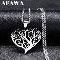yoga tree of life necklace stainless steel silver color love heart pendant necklaces jewelry arbre de vie n4609s01