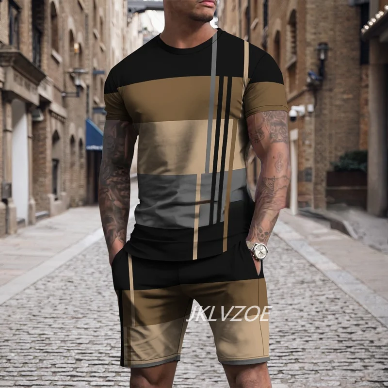 Summer T-shirt Suit Men's 3D Printed O-collar Men's T-shirt Short Sleeve + Shorts Oversized T-shirt Men's Casual Sports Suit Men