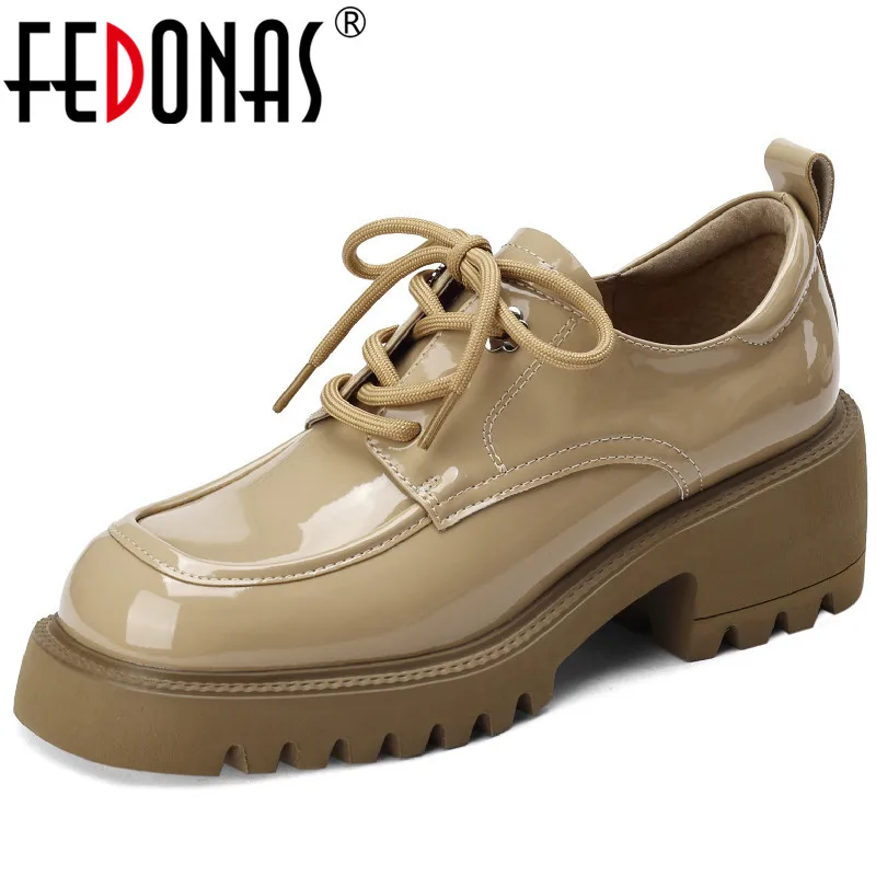 

FEDONAS Classic Autumn Spring Women Pumps Office Ladies Retro Lace-Up Thick Heels Genuine Leather Shoes Woman New Arrival