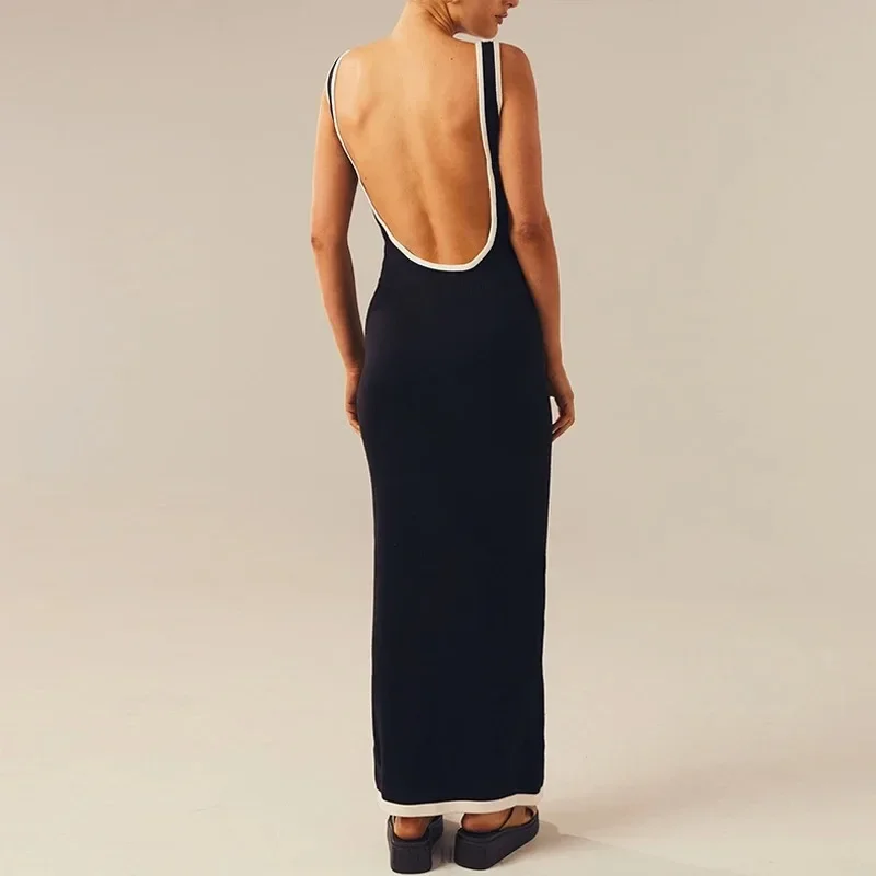 Модное платье на бретельках для женщин трикотажный топ без рукавов с открытой