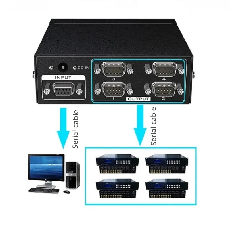 Фото MT-RS104 Разветвитель RS232 1 в 4 выхода RS232 Разветвитель 1 на 4, двунаправленный переключатель 4 на 1 Protocollo Trasferimento Последовательный адаптер №3