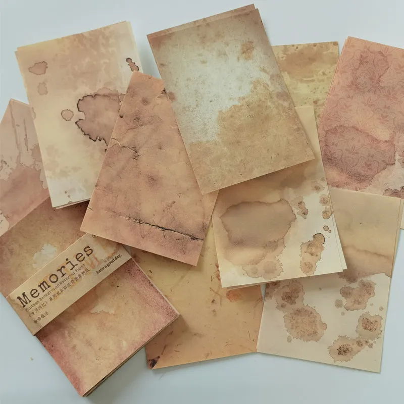 

60Pcs Vintage Antique Trace Coffee Material Paper Retro Memo Pads Floral Texture Notes for Scrapbooking Diary Junk Journals DIY