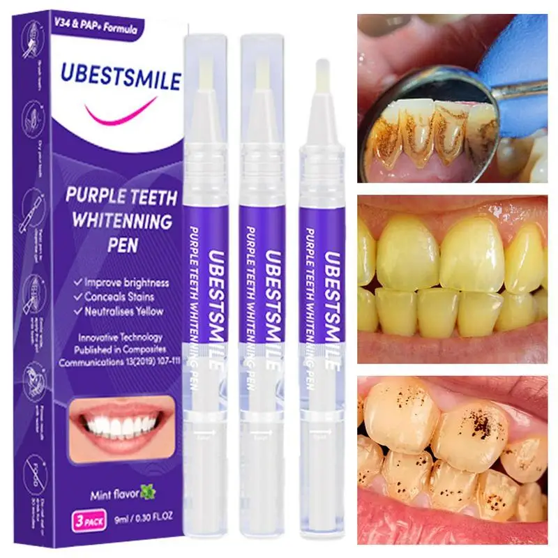 

Oral Cleaning Tooth Whitener 3PCS Purple Teeth White Pen Bright Teeth White Teeth Oral Care Remove Stains Refreshing Teeth