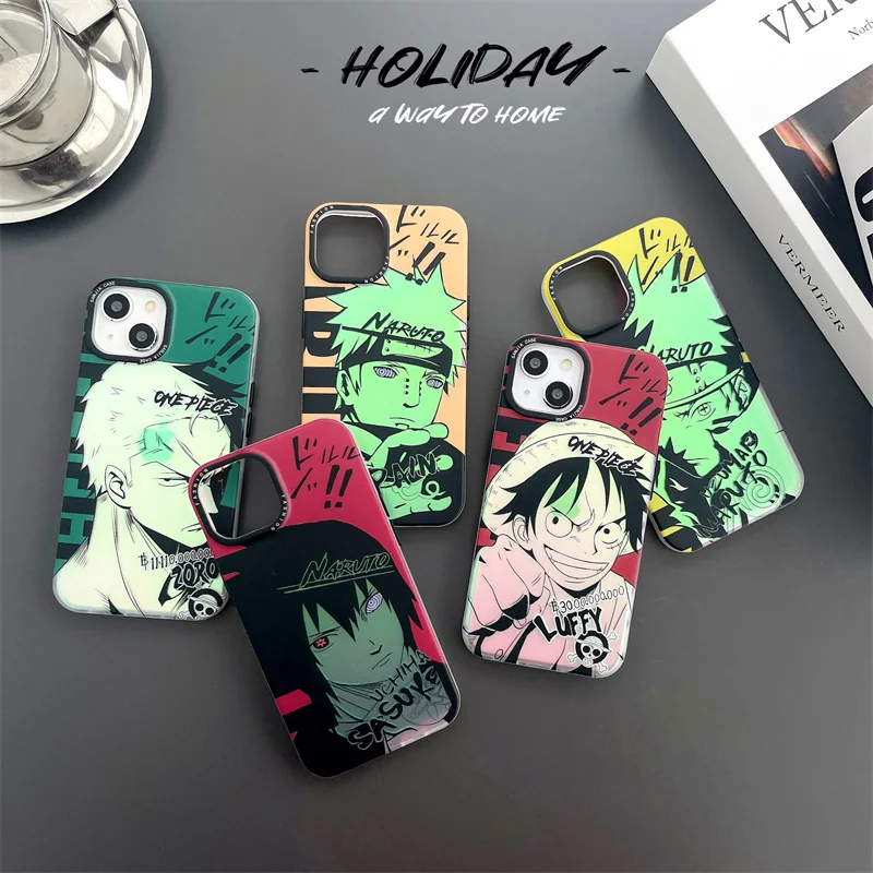 

Anime Luffy Zoro Goku One Piece Dragon Ball Naruto 2 Side Laser Case for IPhone 11 12 13 14 Pro Max Plus Cover Back Toy Gift