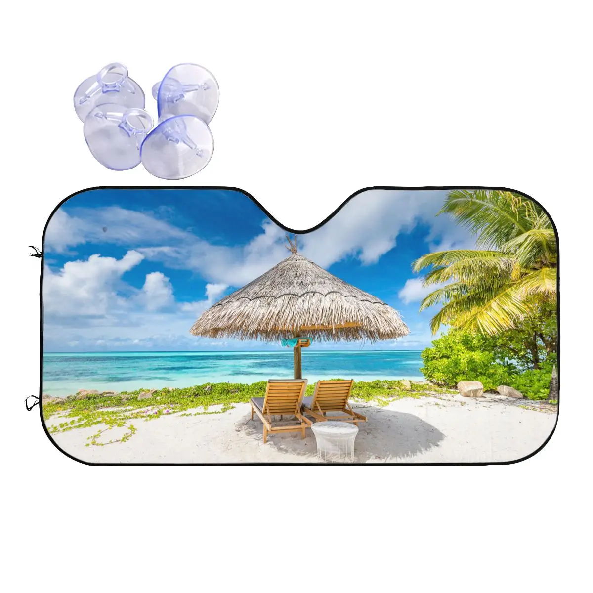 

Exotic Beach Scenery Fold-up Sunshade Windscreen 76x140cm Tropical Sea Sand Foils Sunshade Visor Car-styling