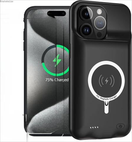 Магнитный чехол для беспроводного зарядного устройства для iPhone 15 Pro Max, чехол Power для зарядки Magsafe, чехол для аккумулятора Power Bank
