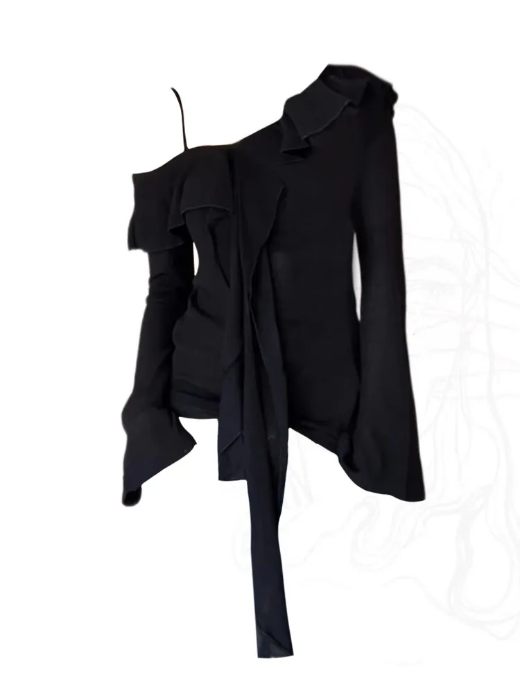 Женский короткий топ с открытыми плечами черная Повседневная Приталенная