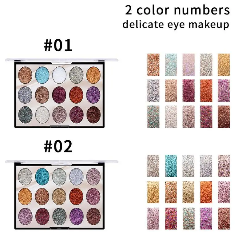 

Палитра блестящих теней для век, 15 цветов, набор блестящих теней для макияжа, высокие пигментированные Металлические тени для век, пудра, на...