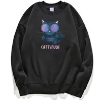 black cat cattitude funny cool hoodies sweatshirt men hoodie sweatshirts winter autumn crewneck jumper pullover streetwear hoody