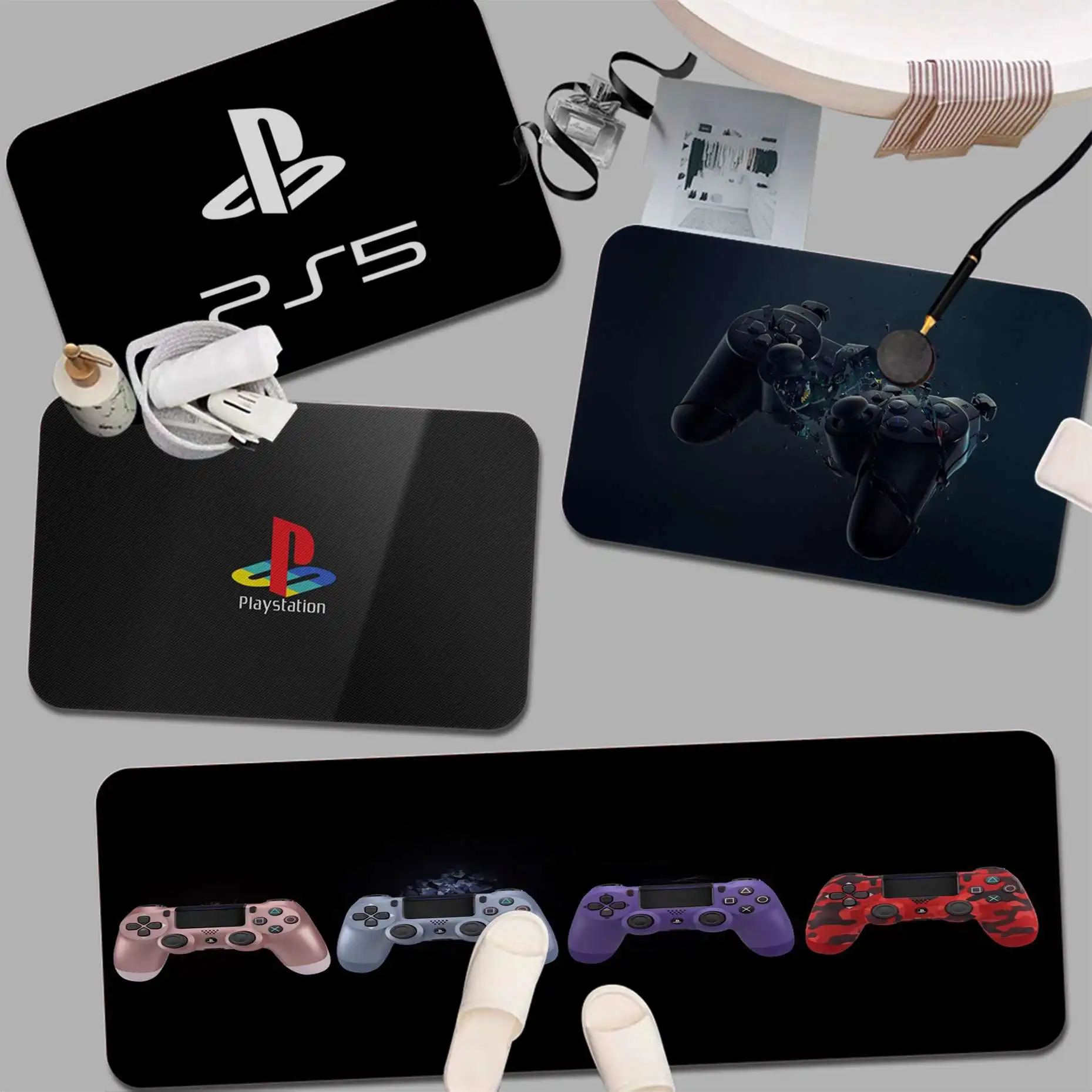 

Playstation 5 Console Ps5 Printed Flannel Floor Mat Bathroom Decor Carpet Non-Slip For Living Room Kitchen Welcome Doormat