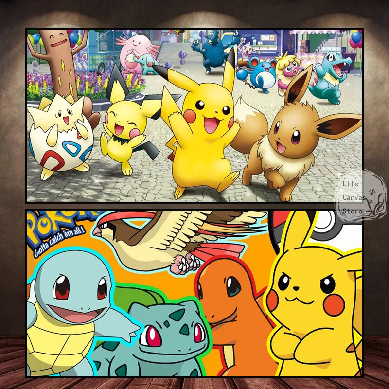 Классический художественный постер в мультяшном стиле с покемоном Пикачу