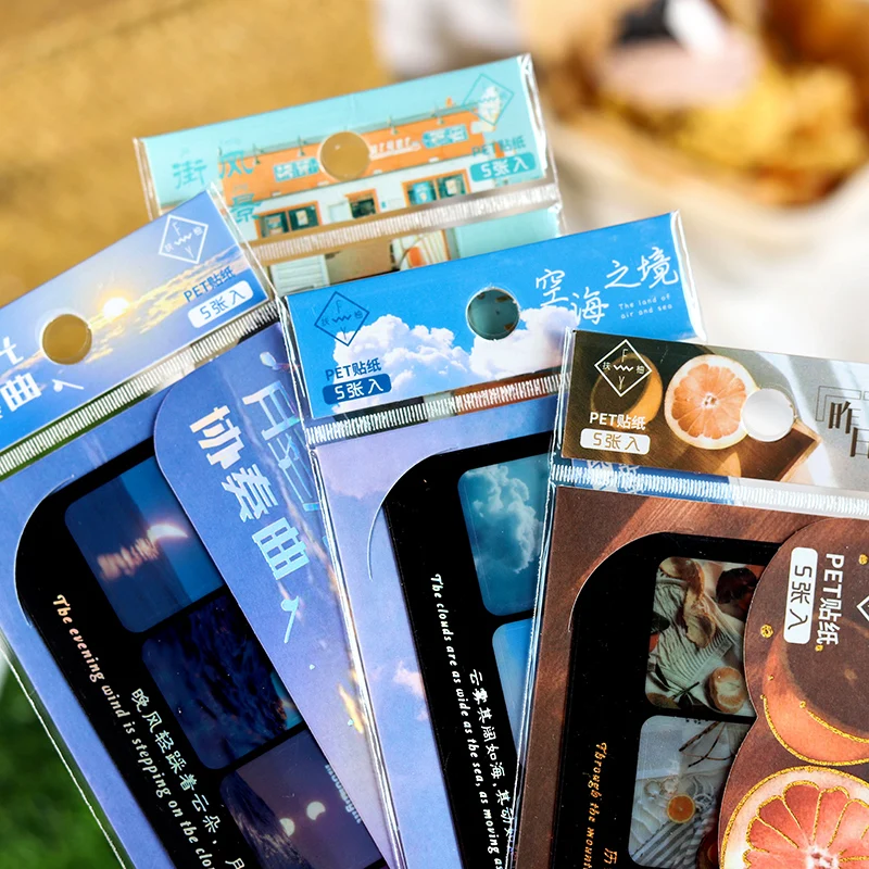 

8 стилей s 5 шт./кор. наклейки для животных с литературным пейзажем INS Стильные наклейки с едой для рук коллаж декоративные наклейки