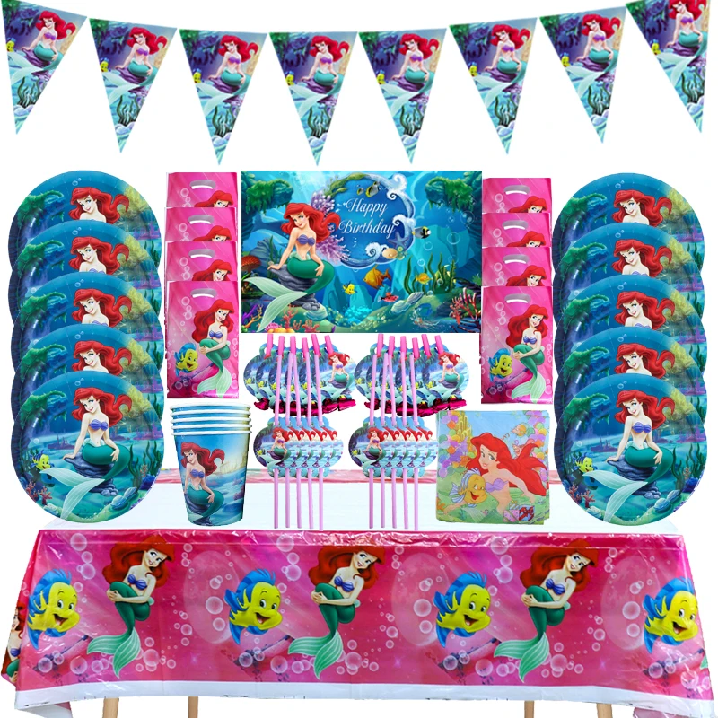 

10 People Mermaid Ariel Decoration Birthday Party Decor Kids Disposable Tableware set Baby Shower Girl Birthday Party Supplies