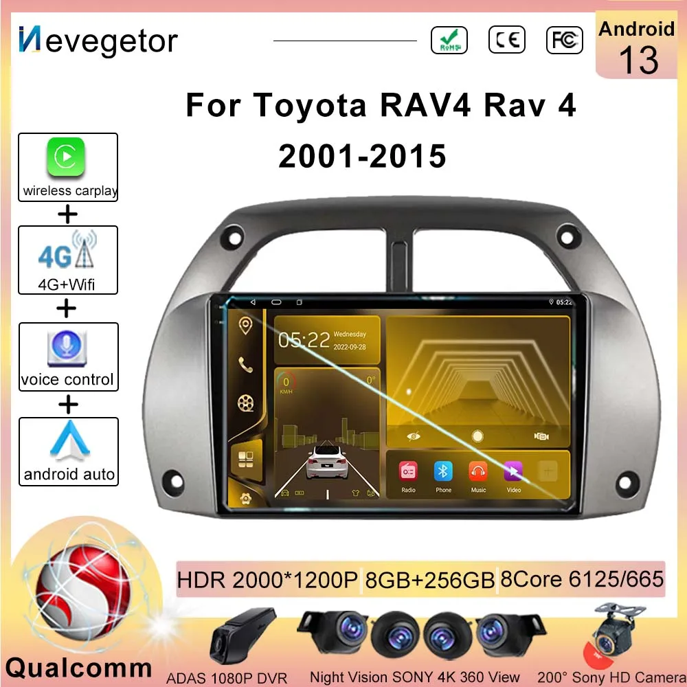 

Автомобильный DVD-плеер Qualcomm Snapdragon Android 13 для Toyota RAV4 Rav 4 2001-2015 мультимедийный видеоплеер навигация GPS Carplay Wi-Fi