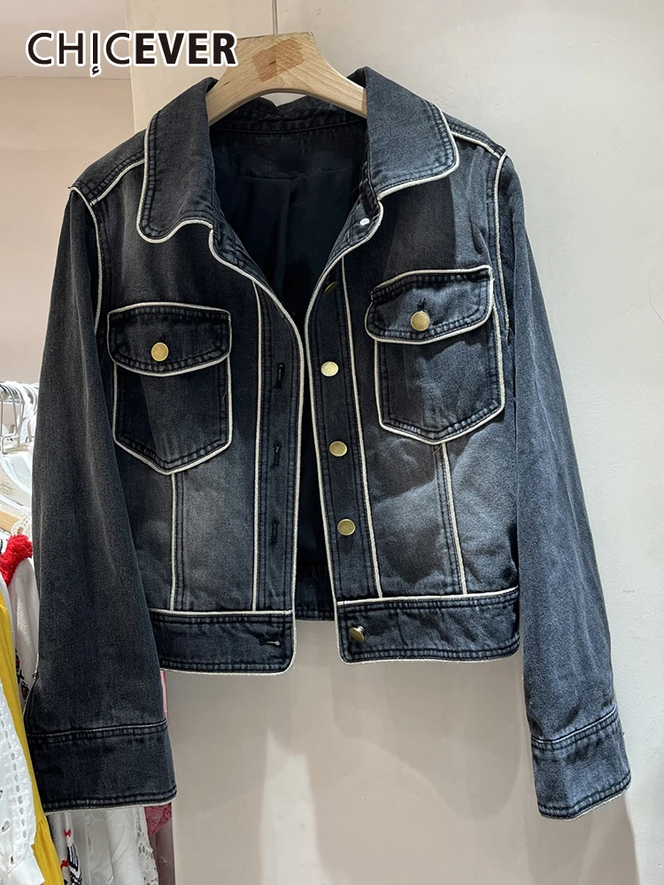 

Женская джинсовая куртка с отложным воротником, длинным рукавом, однобортная