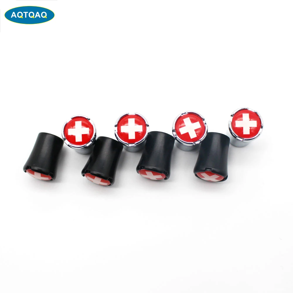 

AQTQAQ 4 Pcs/Set Zinc Alloy Switzerland National Flag Tire Valve Stem Cap Tire Wheel Stem Air Valve Caps for Auto Cars
