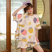 womens sleepwear set cute print short set pajamas for women cotton pajama set sweet short sleeve top shorts summer pijama