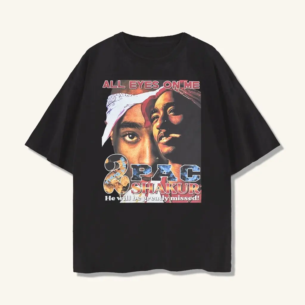 БЕСПЛАТНАЯ ONGKIR - Kaos Oversize Tupac Shakur All Eyes On Me Винтажная рэп-футболка 90-х годов с