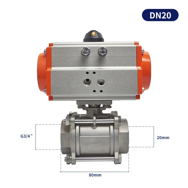 Пневматический шаровой клапан с резьбой Q611F-16P Пневматический шаровой клапан из нержавеющей стали 304 из трех частей с внутренней резьбой