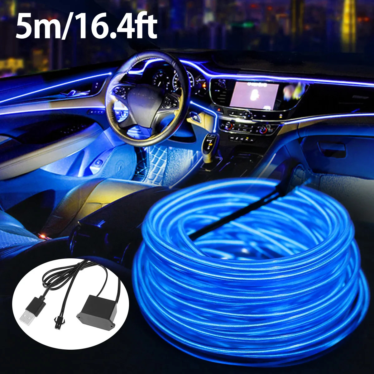 

New EL Wire Interior Car LED Strip Lights 16.4ft USB Powered Car LED Lights Eye-Friendly EL Wire Car Interior Light for Sunroof