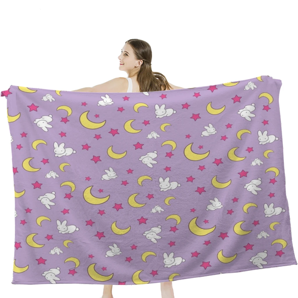 

Sailor Moon - Crescent Moon and Bunny Pattern Throw Blanket Sofa, Camping, Cold Cinema or Travel