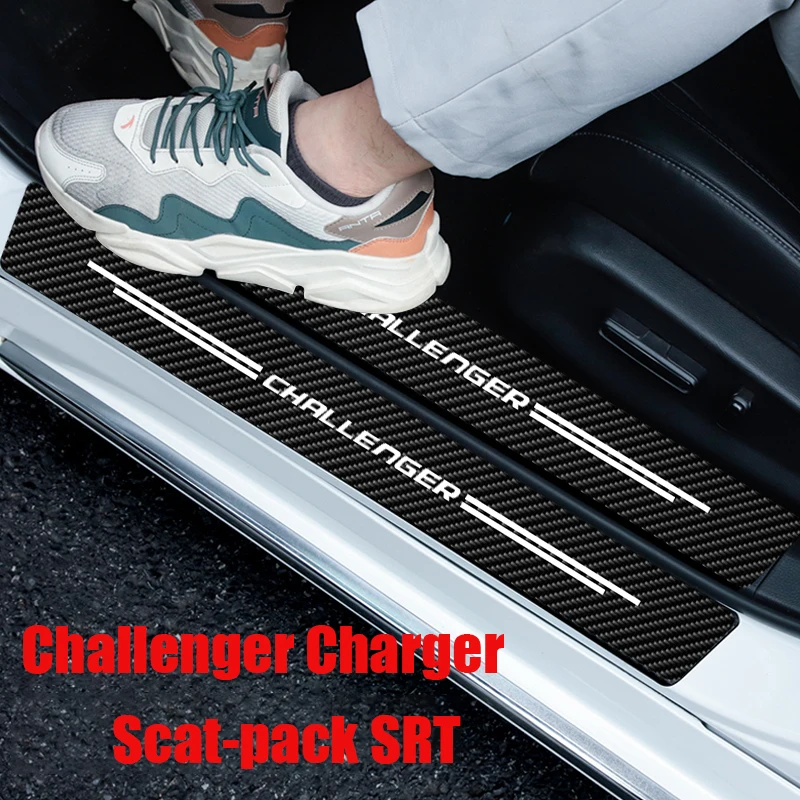 

Carbon Fiber Car Door Sill Scuff Plate Threshold Guard Protector Anti-scratch Sticker For Dodge Challenger Charger Scat-pack SRT