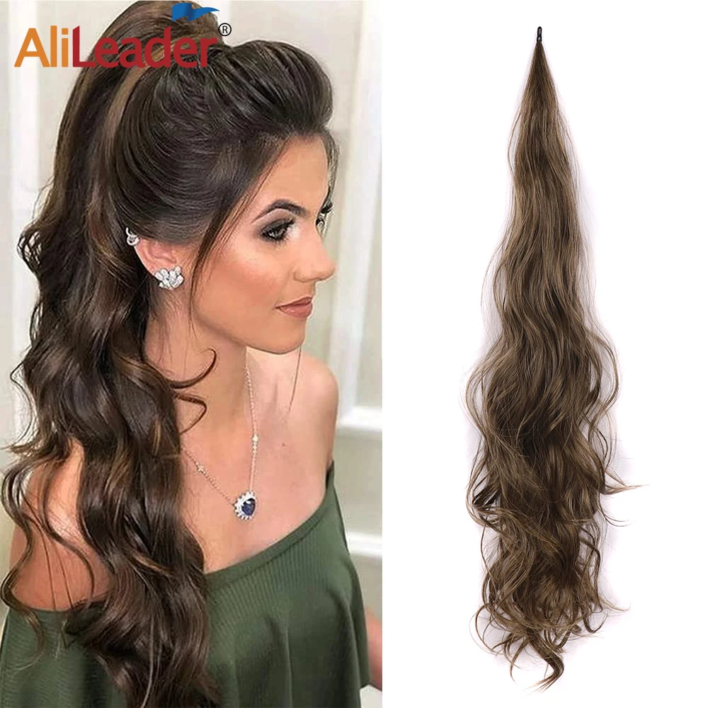 

New Synthetic Flexible Wrap Around Ponytail Hair Extension 32Inch Long Wavy Ponytail Heat Resistant Ponytail Hairpiece For Women