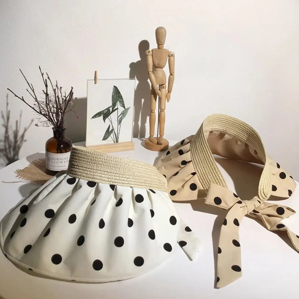 

Fashion Summer Wide Brim UV Protection Shell Hats Dots Beach Hat Sun Hat Visor Caps Empty Top Hat