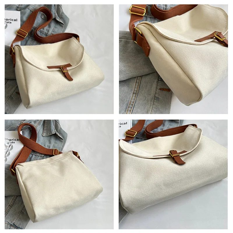 Vintage Canvas Women's Bag 2023 New Shoulder Cross Bag Eco Bag Korean Shopper Messenger Bag Y2K Handbags Black Female Satchel