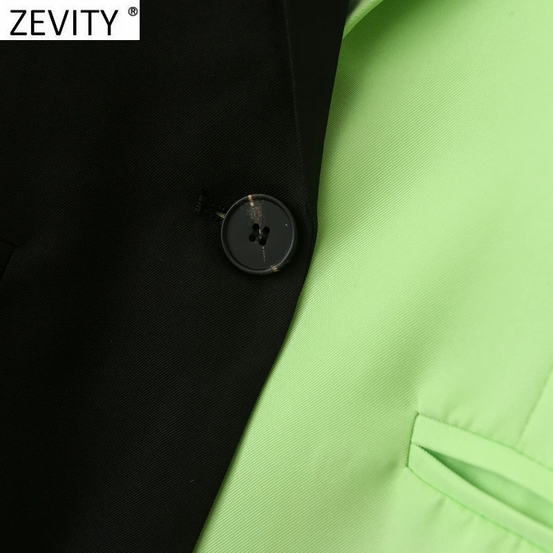 Zevity Женская мода зеленая черная Лоскутная верхняя одежда в уличном стиле