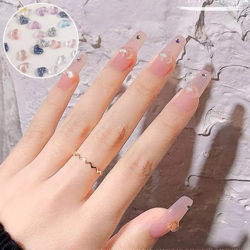 

100Pcs Nail Art Crystals Resin Heart Rhinestones Mini 4x5mm Sweet Cat Eyes Nail Art Accessories For 3D DIY Nail Decorations