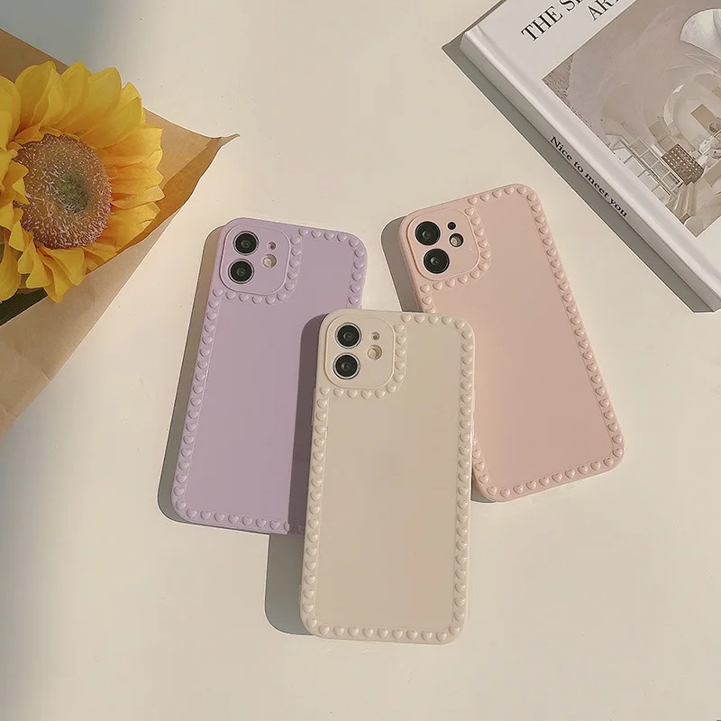 Simple Pure Color Heart Photo Frame Phone Case For Iphone 13 12 11 Pro Max X XR XSMAX 7 8 Plus SE TPU Case Cover New Products