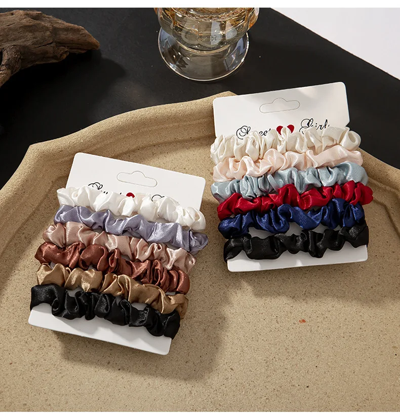 

6 Pcs of Satin Small Intestine Scrunchie Simple Basic European and American Hair Rope Day Tie Head Rope Girl Horsetail Leathe