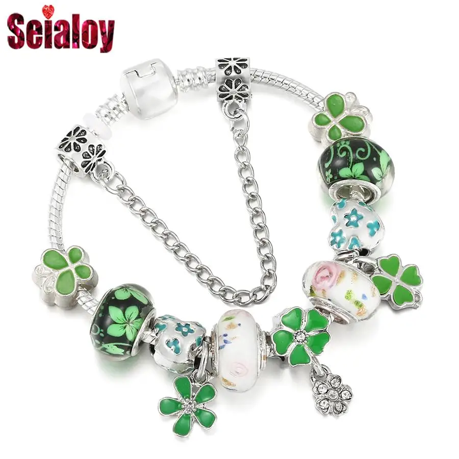 Seialoy новый зеленый цветок бабочка браслеты-подвески для женщин и девочек