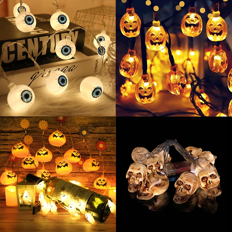 

1,5 м, 10 светодиодов, Хэллоуин, тыква, призрак, скелеты, летучая мышь, паук, светодиодная лампа, праздничная гирлянда, домашнее искусственное украшение