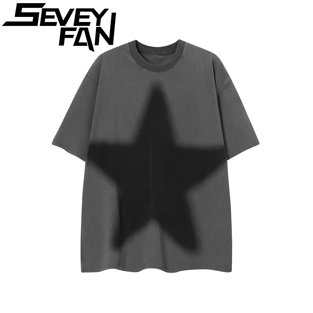 

Футболка SEVEYFAN мужская с принтом в стиле хип-хоп, винтажная черная хлопковая тенниска в стиле Харадзюку, свободная майка с рисунком большой звезды