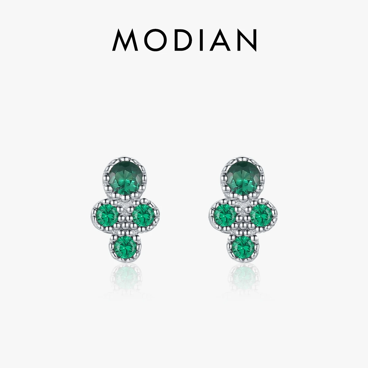 

MODIAN Real 925 Sterling Silver Cute Mini Tiny Small Vintage Green Stud Earrings For Women Pave Setting CZ Fine Jewelry Gift