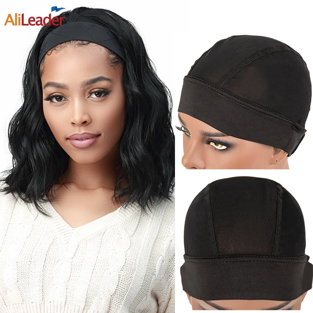 

5 Pcs/Pack High Breathable Headband Wig Caps Black Dome Cap & Mesh Cap Wig Making Hair Nets With Elastic Band