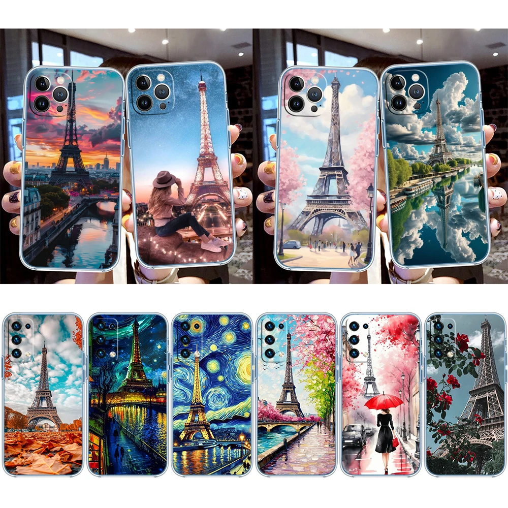 Фото Прозрачный чехол для телефона HY22 Paris Eiffel Tower для Motorola Moto G7 G8 G9 G84 G85 G73 G24 G15 Z2 Play Power Plus №2