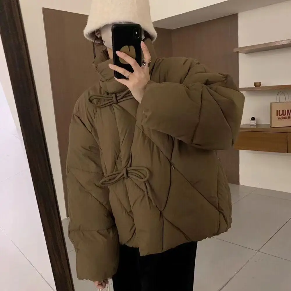 Women White Duck Down Loose Jackets 2023 New Winter Korean Style Solid Loose Casual Fashion Long Sleeve Coats Outwear C75