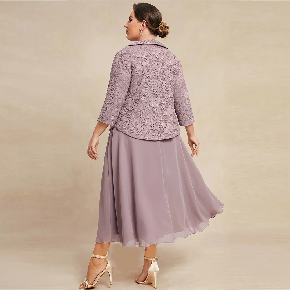 Фото 2-х предметное индивидуальное платье Vestidos para Mujer Elegantes y Bonitos размера плюс, платье трапециевидной формы для матери невесты, кружевные платья для свадебной вечеринки №2