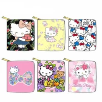 cartoon kawaii hello kittys cute anime pu short zipper small wallet card bag money kittys girl birthday gift