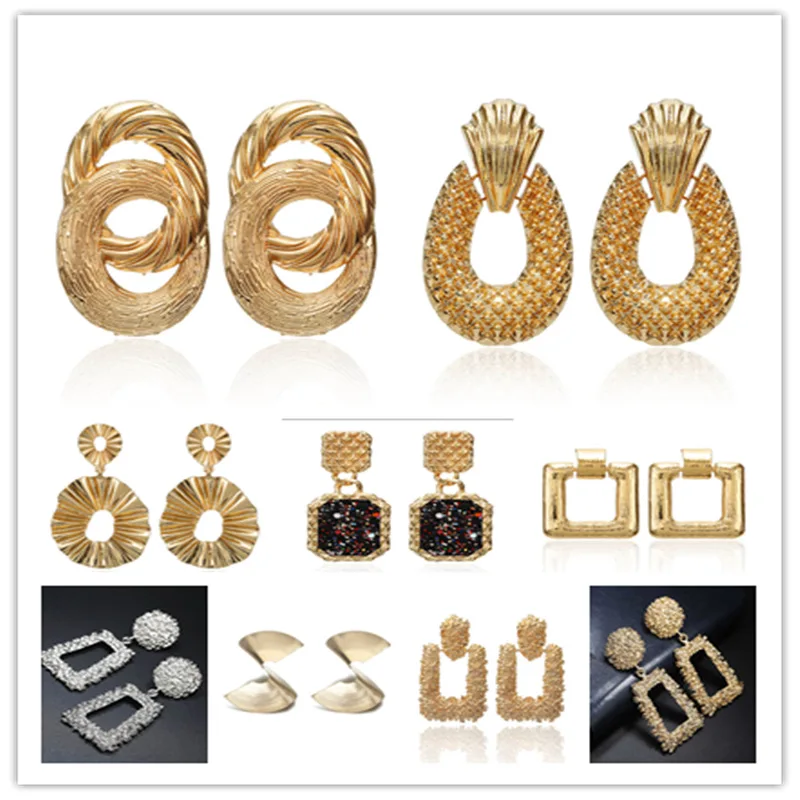 

Модные Винтажные серьги для женщин, большие геометрические массивные золотые металлические висячие серьги 2022, трендовые серьги, ювелирные аксессуары